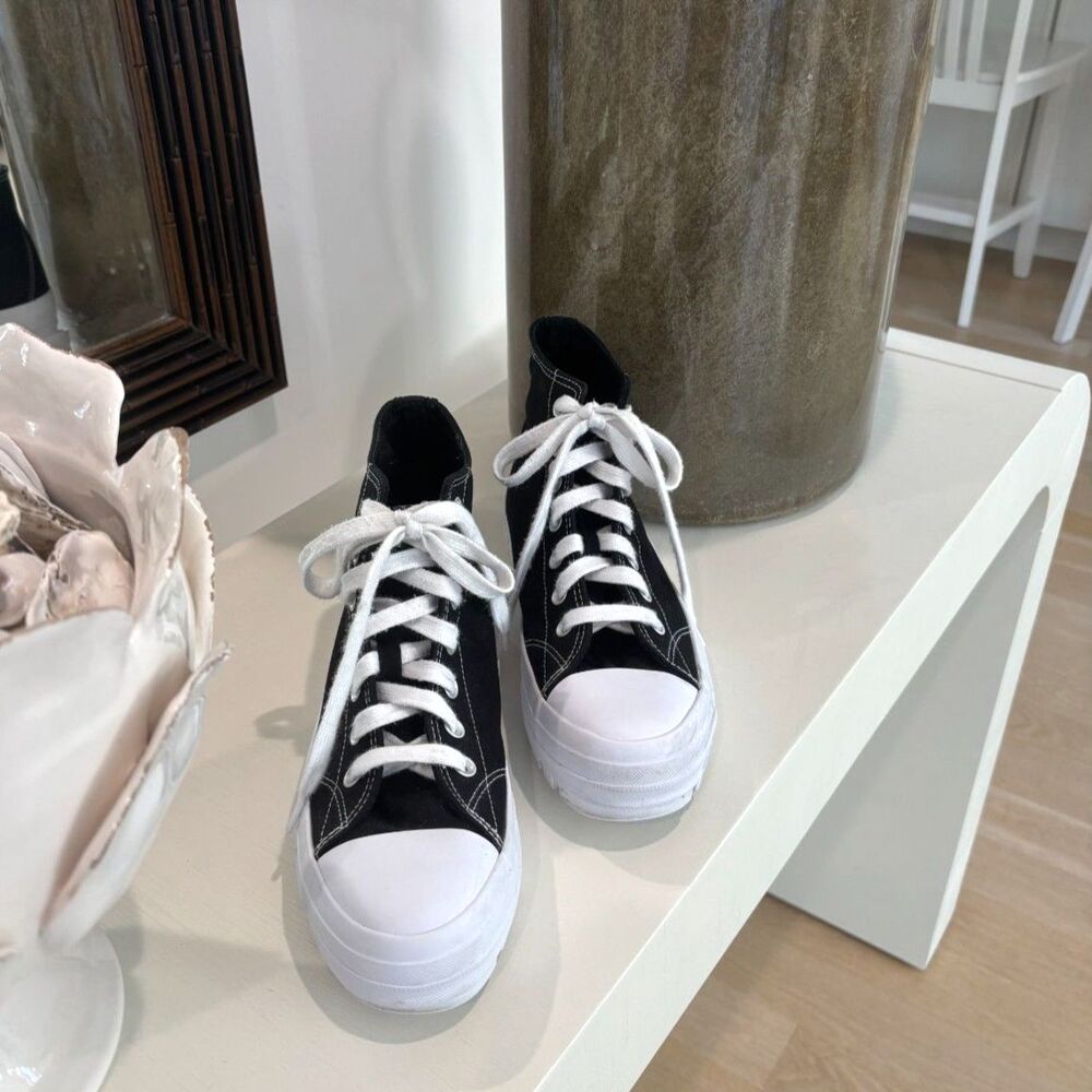NOBO Black & White Canvas Platform Lug Sole Chunky Streetwear Sneakers - 9